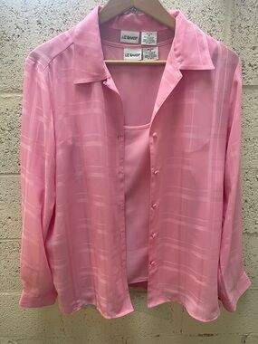 Liz Baker Soft Pink Sheer Button-Front Blouse with Matching Tank